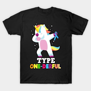 Funny Diabetic Type 1 Diabetes T1D Type One-Derful Unicorn T-Shirt